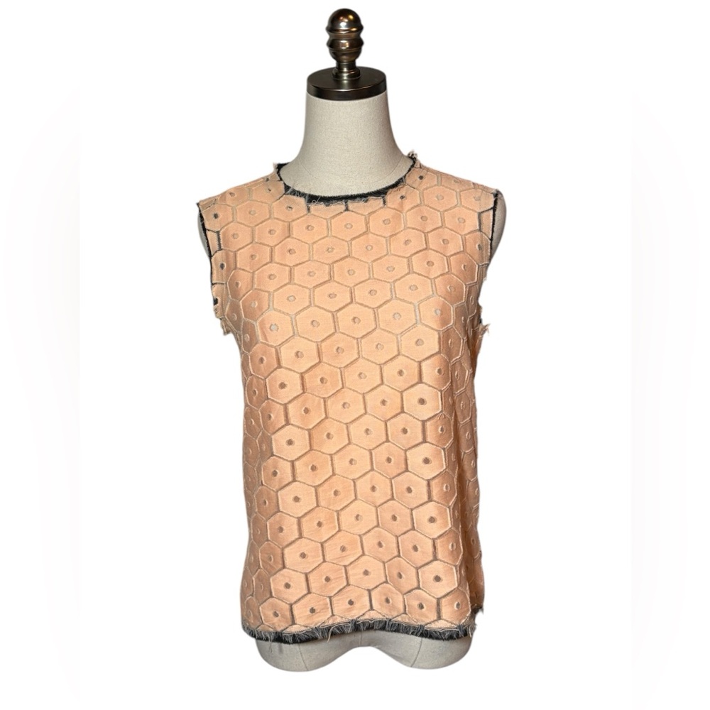 Rag & Bone Silk Blend Sleeveless Blouse Top Back Zipper Peach Raw Hem XS RUNS LG